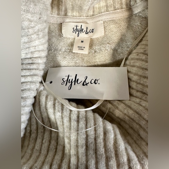 Style & Co. Womens Off White / Silver Striped Turtleneck Soft Pullover Sz M NWT - Picture 6 of 8